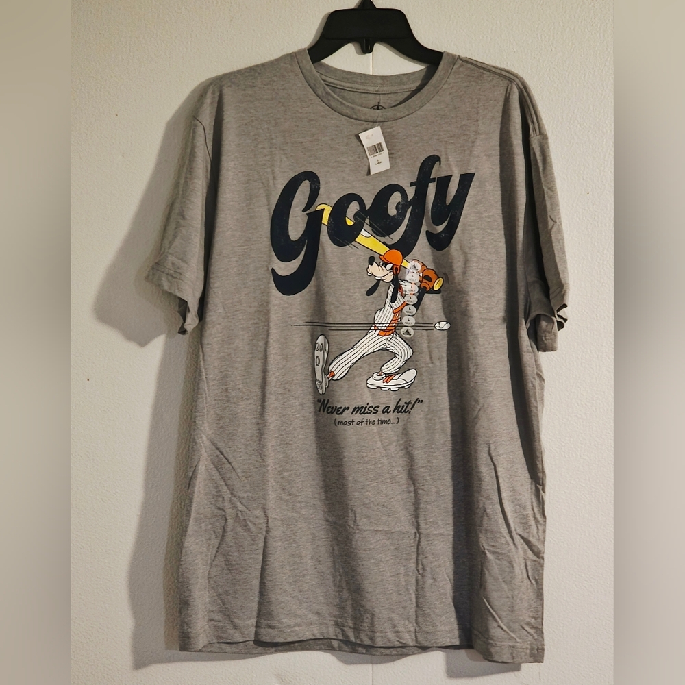 Disney Parks Goofy Baseball Never Miss A Hit Adult Shirt Unisex